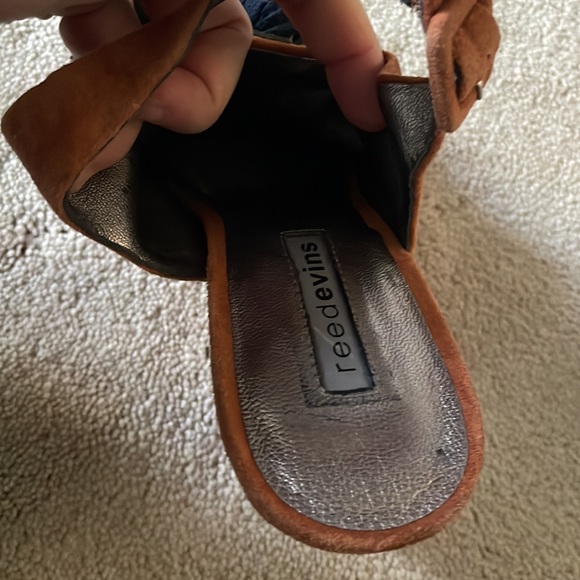 Suede fringe pompom chunky heeled sling back mules - Picture 4 of 5